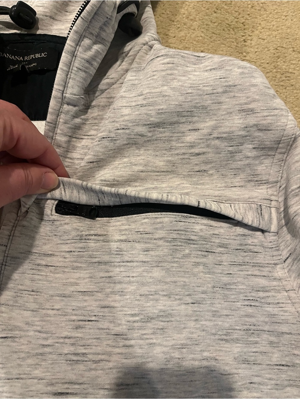 Banana Republic Men's Heather Gray Hooded Half-Zip Sweater - Picture 6 of 6